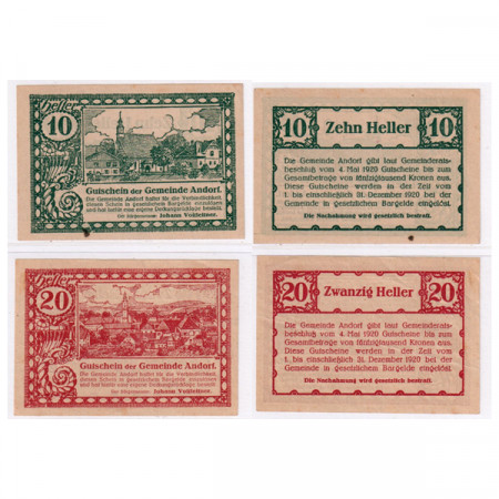 1920 * Set 2 Notgeld Austria 10 . 20 Heller "Upper Austria - Andorf" (FS 40a)