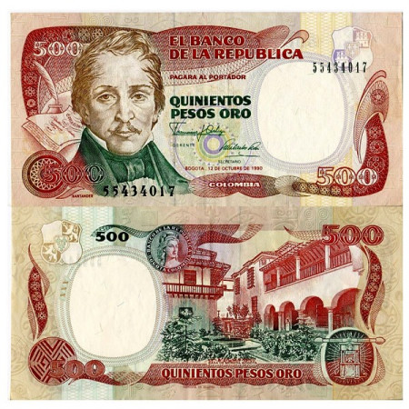 1990 * Banknote Colombia 500 Pesos Oro "General Santander" (p431) VF+