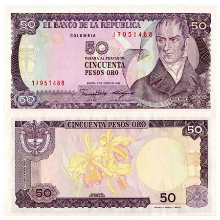 1986 * Banknote Colombia 50 Pesos Oro "C Torres" (p425b) UNC