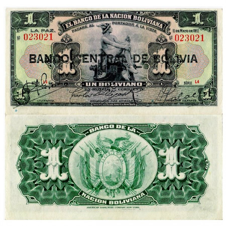 ND (1929) * Banknote Bolivia 1 Boliviano "Mercury" (p112) aUNC