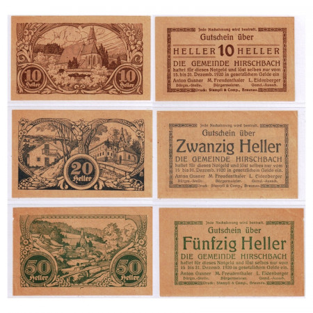 1920 * Set 3 Notgeld Austria 10 . 20 . 50 Heller "Upper Austria - Hirschbach" (FS 379)