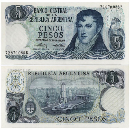 ND (1974-76) * Banknote Argentina 5 Pesos "M Belgrano" (p294) UNC