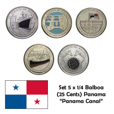 2016 * Set 5 x Quarto 1/4 Balboa (25 Cents) Panama "Panama Canal 1-5" UNC