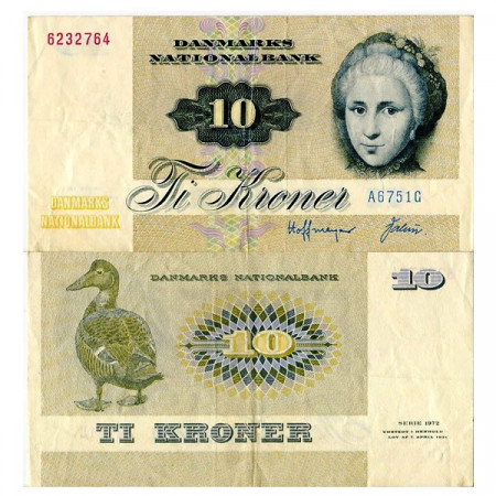 1975 * Banknote Denmark 10 Kroner “CS Kirchhoff” (p48e) VF