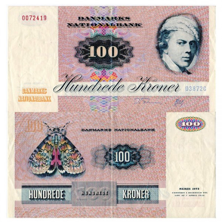 1987 * Banknote Denmark 100 Kroner “Jens Juel” (p51q) VF+