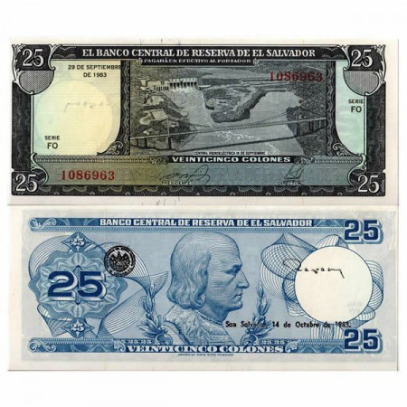 1983 * Banknote El Salvador 25 Colones "Hydroelectric Dam - Columbus" (p136a) UNC