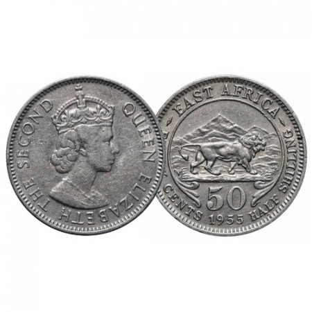 1955 H * 50 Cents - 1/2 Shilling British East Africa "Elizabeth II" (KM 36) VF