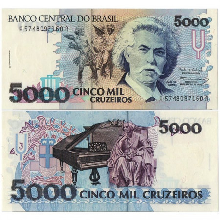 ND (1990-93) * Banknote Brazil 5000 Cruzeiros "C Gomes" (p232c) UNC