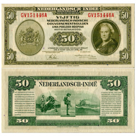 1943 * Banknote Netherlands Indies 50 Gulden "Queen Wilhelmina" (p116a) aUNC