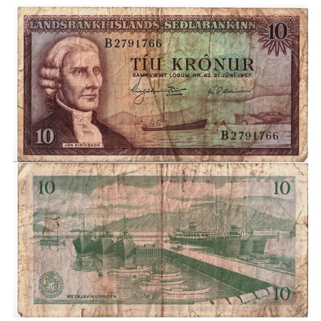 L.1957 * Banknote Iceland 10 Kronur "J Eiriksson" (p38a) F