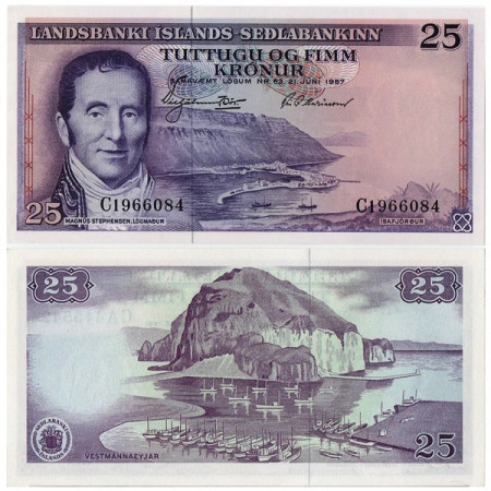 L.1957 * Banknote Iceland 25 Kronur "M Stephensen" (p39a) UNC