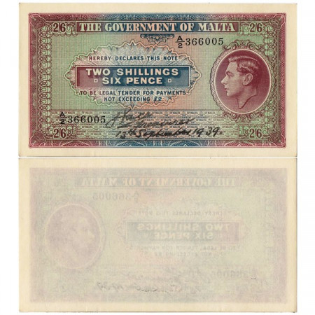 ND (1939) * Banknote Malta 2 Shillings - 6 Pence "George VI" (p11) aUNC