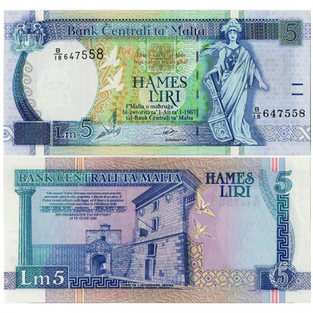 L.1967 (1994) * Banknote Malta 5 Liri "Malta Standing" (p46a) UNC