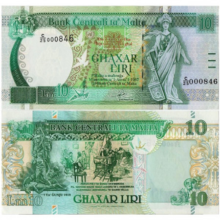 L.1967 (1994) * Banknote Malta 10 Liri "Malta Standing" (p47a) UNC