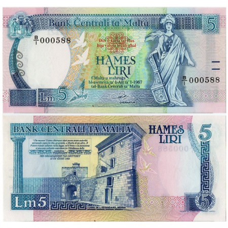 L.1967 (1989) * Banknote Malta 5 Liri "Malta Standing" (p42) UNC