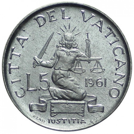 1961 * 5 Lire Vatican John XXIII "Ivstitia" Year III (KM 60.2) UNC