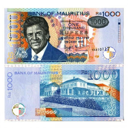 1999 * Banknote Mauritius 1000 Rupees "Sir Charles Duval" (p54a) UNC