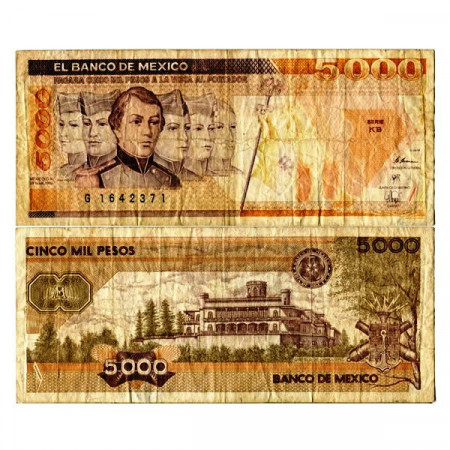 1989 * Banknote Mexico 5000 Pesos "Niños Héroes" (p88c) F