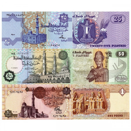 Mix * Set 3 Banknotes Egypt 25, 50 Piastres, 1 Pound "1978-2016 Issue" (p50, 57, 62) UNC