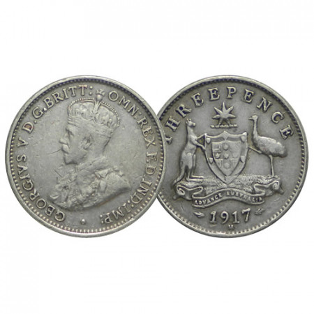 1917 M * Threepence (3 Pence) Silver Australia "George V - Coat of Arms" (KM 24) aVF