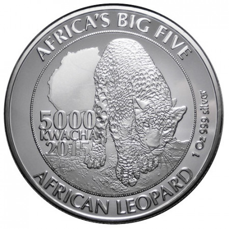 2015 * 5000 Kwacha Silver 1 OZ Zambia "African Leopard" Proof