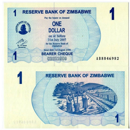 2006 (2007) * Banknote Zimbabwe 1 Dollar "Bearer Cheque" (p37) UNC