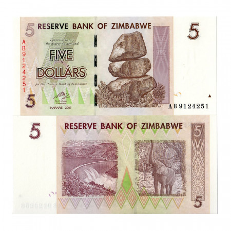 2007 * Banknote Zimbabwe 5 Dollars "Chiremba Rock" (p66) UNC