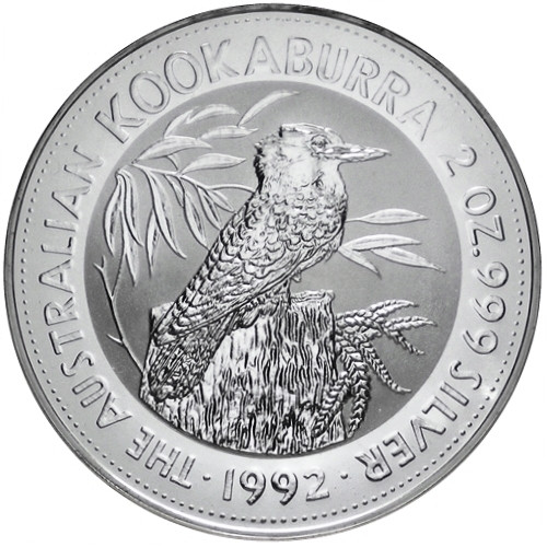 1992 * 2 silver dollar 2 OZ Kookaburra Australia - Mynumi