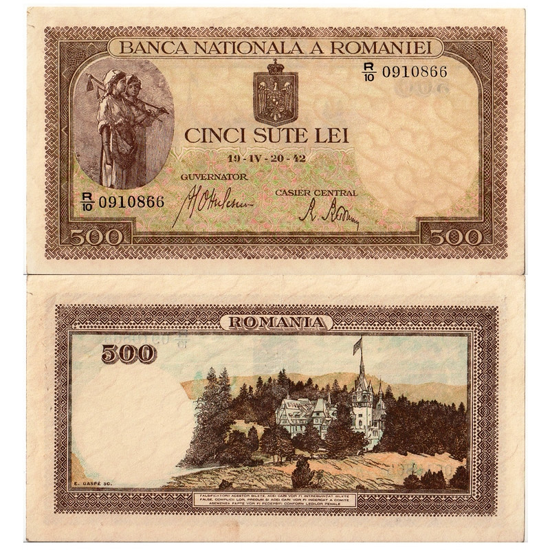 1942 Banknote Romania 500 Lei Kingdom Of Romania P51a Aunc Mynumi