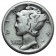 1942 D * 10 Cents (Dime) Dollar Silver United States "Mercury Dime" (KM 140) VF