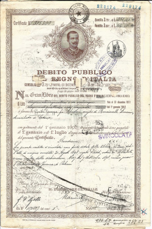 1907 * Dette Publique - Royaume Italie "Vittorio Emanuele III   – Marron"