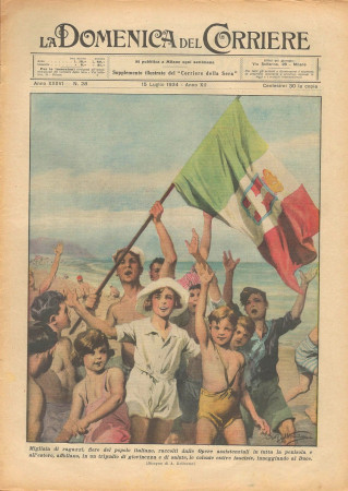 1934 * La Domenica Del Corriere (N°28) "Colonie Estive Fasciste inneggiano al DUCE" Magazine Original