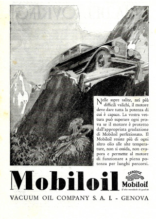 1930 * Publicité Original "Mobiloil Vacuum Oil Company S.A.I., L' Olio Mondiale di Qualità" dans Passepartout