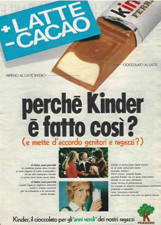 Anni '70 * Publicité Original "Ferrero Kinder +Latte -Cacao, Mette d' Accordo Genitori e Ragazzi" dans Passepartout