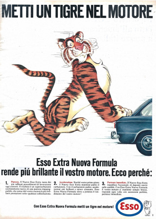 Ans '60 * Publicité Original "Esso Metti Un Tigre nel Motore, Tigre che Spinge Auto" dans Passepartout