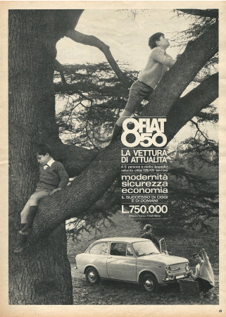 Anni '60 * Publicité Original "Fiat 850 La Vettura di Attualità, Modernità-Sicurezza-Economia" dans Passepartout