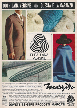 Ans '60 * Publicité Original "Marzotto Pura Lana, 100% Lana Vergine Questa É La Garanzia" dans Passepartout