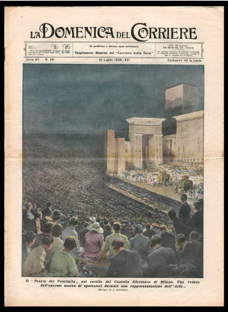 1938 * La Domenica Del Corriere (N°28) "Il Teatro dei Ventimila a Milano" Magazine Original