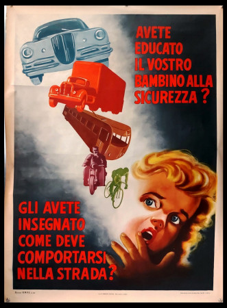 1952 * Affiche Original "Bambino, Sicurezza Infantile nella Strada" Italie (B)