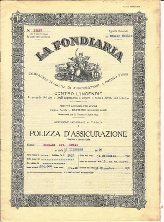 1930 * Assurance Incendie “La Fondiaria Reggio Emilia”
