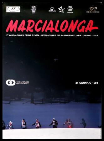 1988 * Affiche Original "17° Marcialonga di Fiemme e Fassa, Dolomiti - Sci Gran Fondo" Italie (A-)