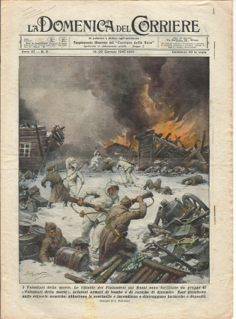 1940 * La Domenica Del Corriere (N°3) "Volontari della Morte - Contadino Bleggio Salva Figli" Magazine Original