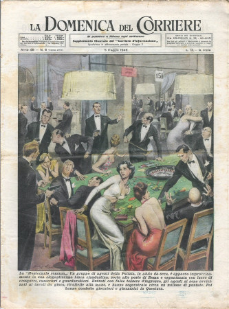 1946 * La Domenica Del Corriere (N°6) "Bisca Clandestina a Roma - Incidente a Salerno " Magazine Original
