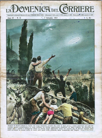 1957 * La Domenica Del Corriere (N°35) "Dischi Volanti in Italia - Incidente Palio di Siena" Magazine Original