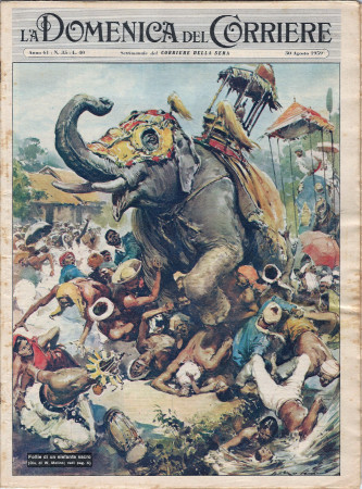 1959 * La Domenica Del Corriere (N°35) "Follie Elefante Sacro - Rissa Nuziale Posillipo" Magazine Original