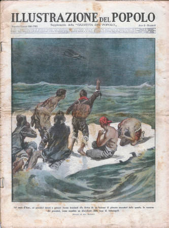 1930 * Illustrazione del Popolo (N°9) "Pescatori alla Deriva - Elefante Circo a Torino" Magazine Original