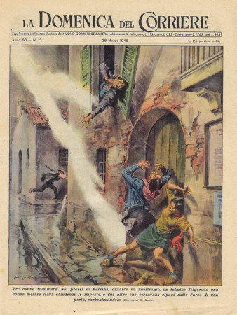 1948 * La Domenica Del Corriere (N°13) – "Tre Donne Fulminate, Strano Viaggio di Nozze" Magazine Original