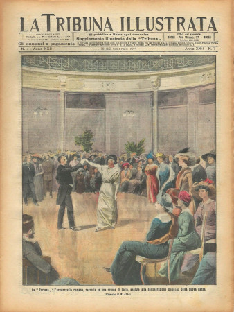 1914 * La Tribuna Illustrata (N°7) – "La FURLANA Danza Scuola di Ballo Aristocrazia Romana" Magazine Original