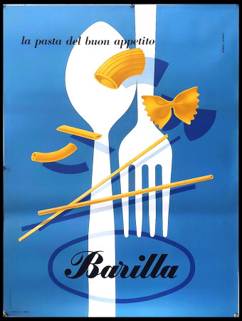 1950ca * Affiche Original "BARILLA, La Pasta Del Buon Appetito - E CARBONI" (A-)