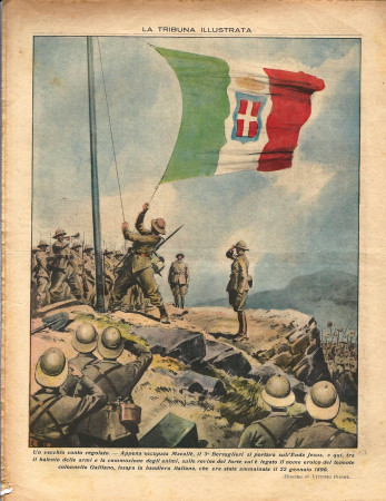 1935 * Magazine Historique Original "La Tribuna Illustrata (N°47) -  Truppe Italiane Issano Bandiera sull'Enda Jesus (Retro)"